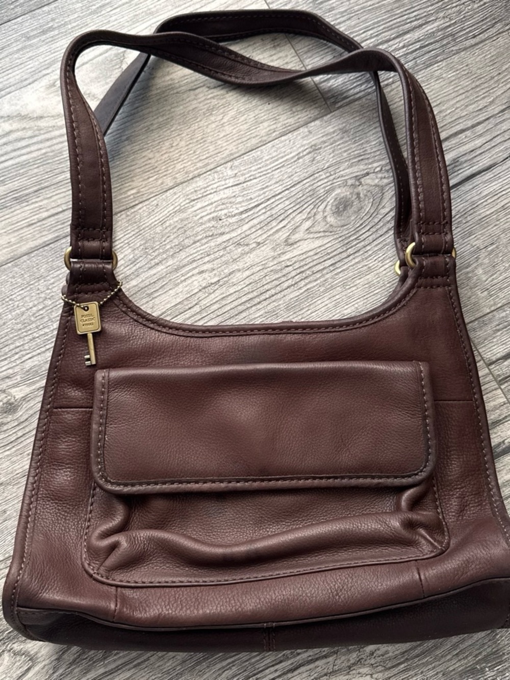 Fossil Dark Brown Pebbled Leather Shoulder Bag